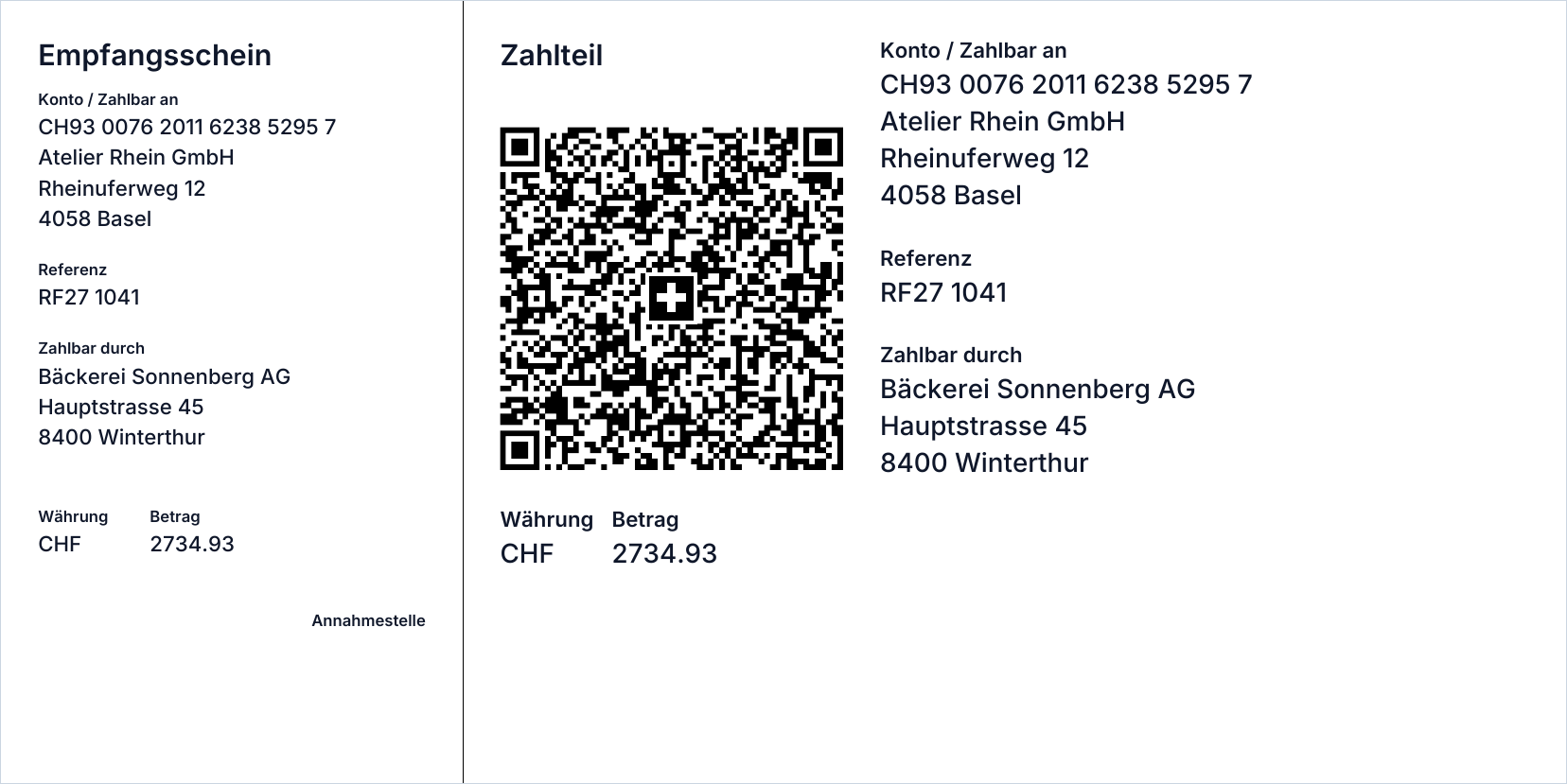 Ein Zahlteil mit normaler IBAN und RF-Referenz
